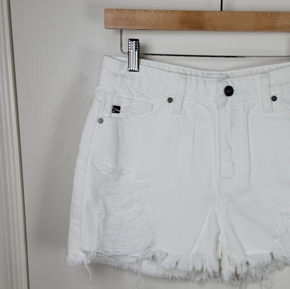 KanCan You Only Live Once White Denim Distressed High Rise Shorts Size Medium - Picture 3 of 8